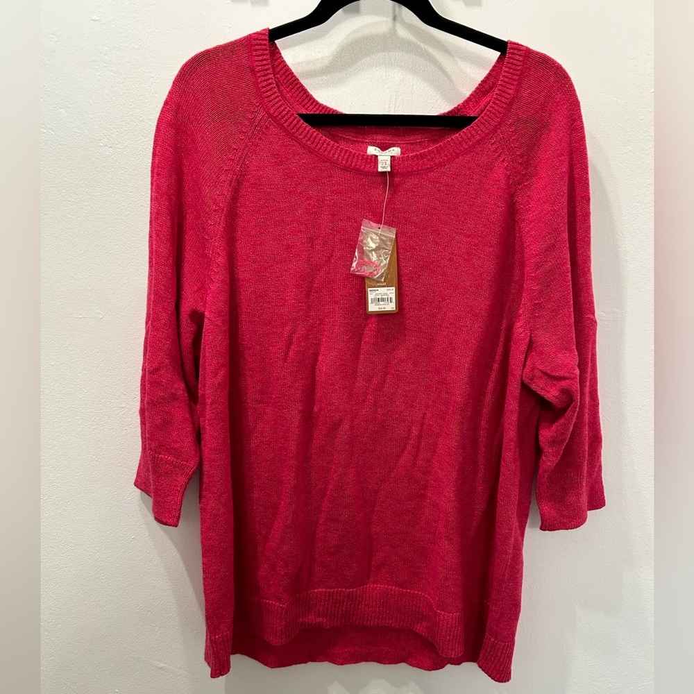 NWT Women’s Sonoma Red Scoop neck sweater. Size 2X 100% cotton